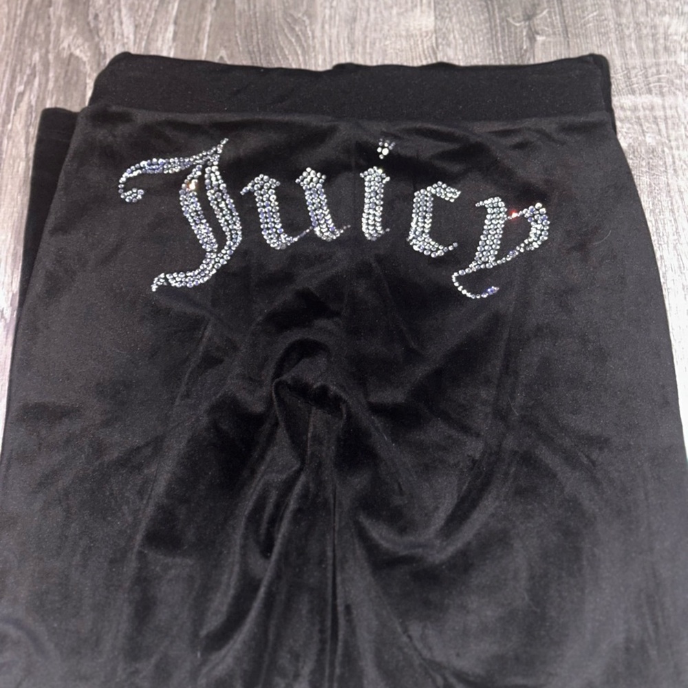 Juicy Couture Black Velour Trousers with Rhinestone Detail